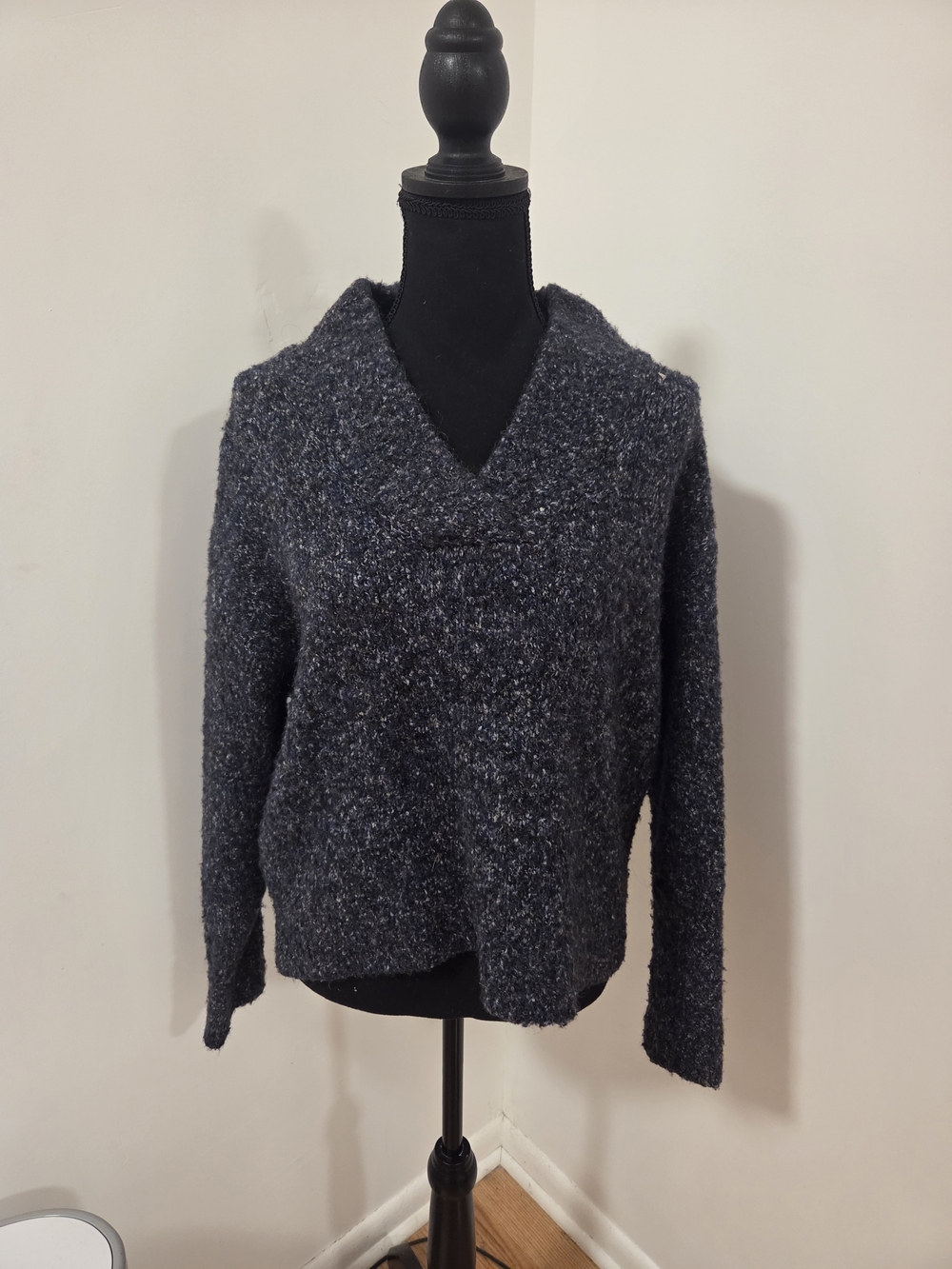 RD Style Charcoal Bouclé V-Neck Sweater